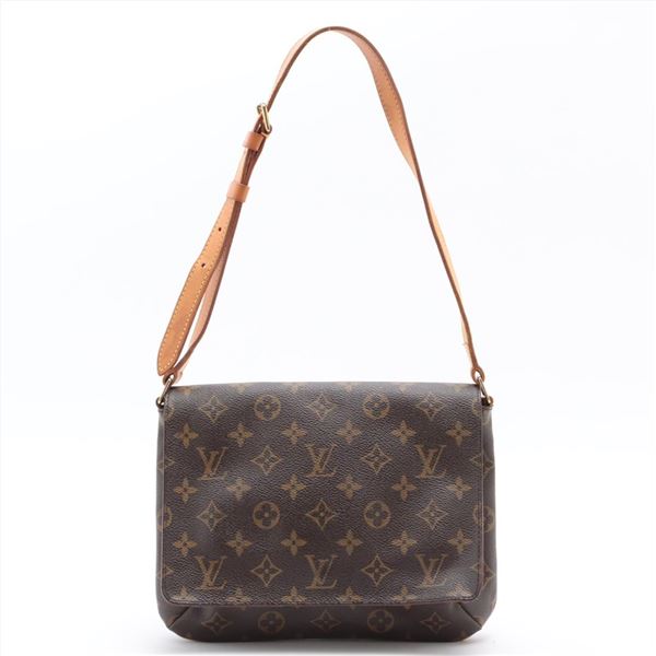 Louis Vuitton Brown Monogram Canvas Leather Musette Tango Short Strap Shoulder B