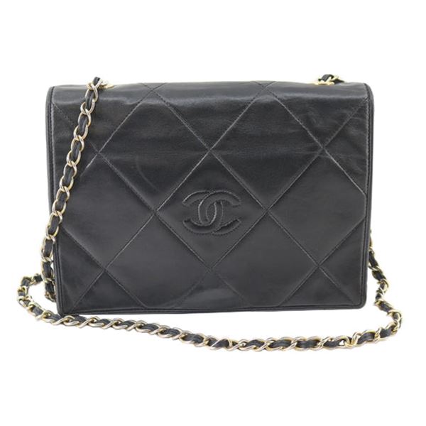 Chanel Black Quilted Lambskin Leather Full Flap Bag