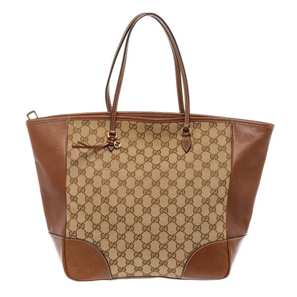 Gucci Brown GG Monogram Canvas and Leather Bree Tote Bag
