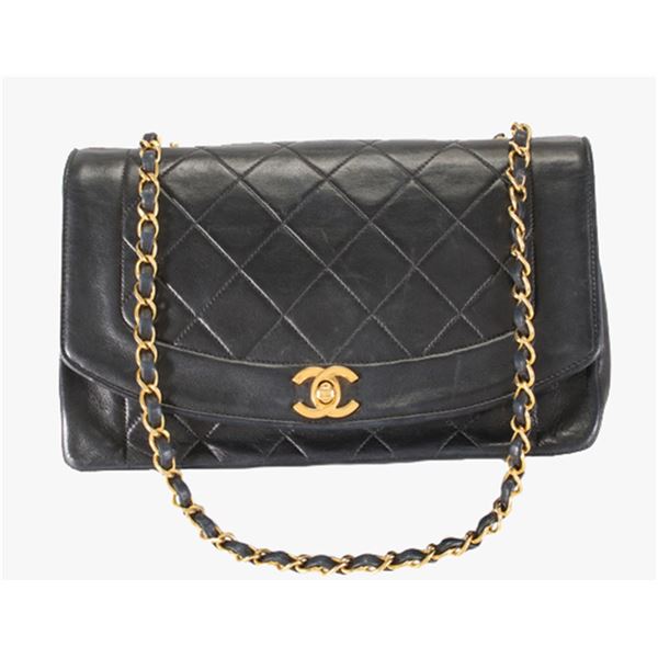 Chanel Black Quilted Lambskin Leather Diana Flap Shoulder Bag