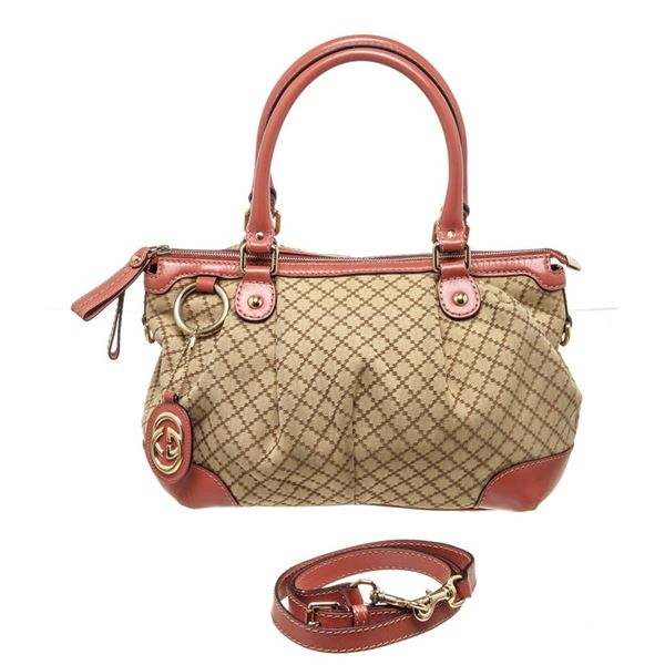 Gucci Brown Red Canvas 2 Way Shoulder Bag