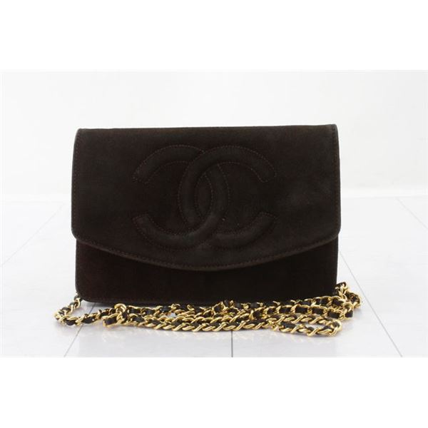 Chanel Black Suede Leather CC Wallet on Chain