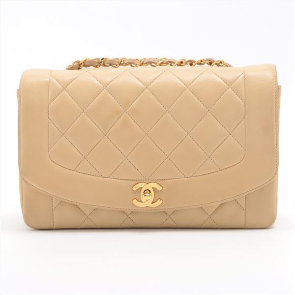 Chanel Beige Quilted Lambskin Leather Diana Single Flap Medium Shoulder Bag