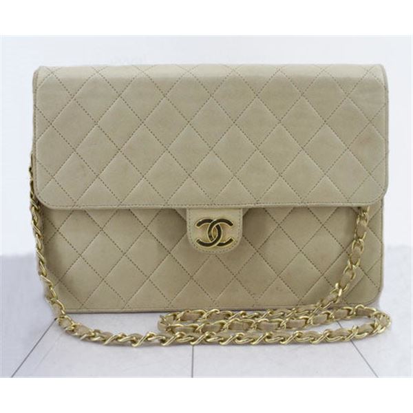 Chanel Vintage Beige Quilted Lambskin Leather Medium Double Flap Bag
