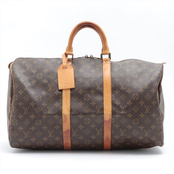 Louis Vuitton Brown Monogram Canvas Leather Keepall 50 cm Duffle Bag