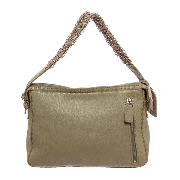 Fendi Green Leather Selleria Shoulder Bag