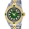 Image 1 : Rolex Ladies 2 Tone Green Vignette Diamond Lugs & Emerald Datejust Wriswatch