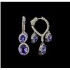 Image 2 : 14KT White Gold 8.10 ctw Tanzanite and Diamond Earrings