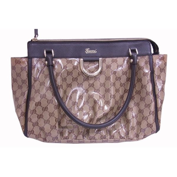 Gucci Beige Brown GG Monogram Crystal Leather Shoulder Bag