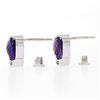 Image 4 : 14K White Gold 2.52 ctw Cushion Checkerboard Amethyst Diamond Petite Stud Earrin
