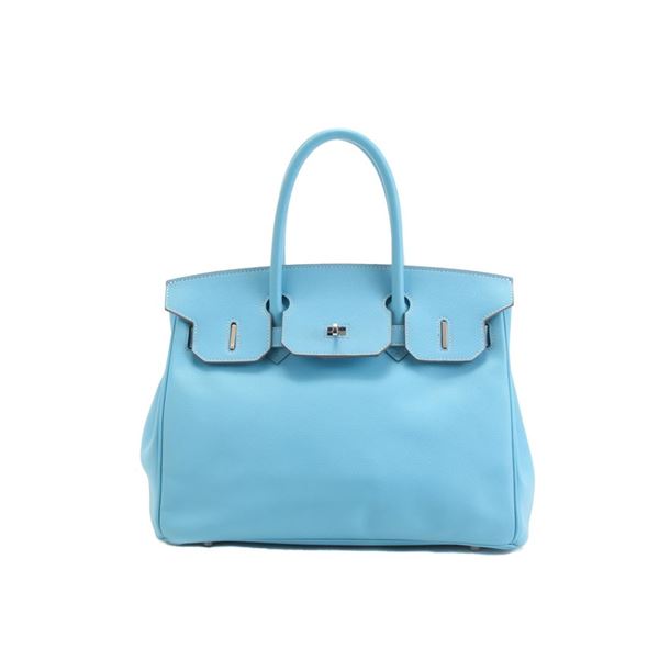 Hermes Blue Celeste Mykonos Epsom Leather Candy Birkin 30 cm Handbag PHW