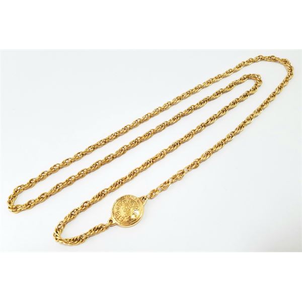 Chanel Vintage Gold-tone Metal Double Link Long Chain 31 Rue Cambon Coin Pendant