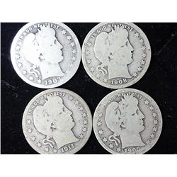 4 Assorted Barber Quarters