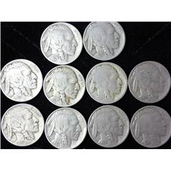 10 Assorted Buffalo Nickles (1930's)