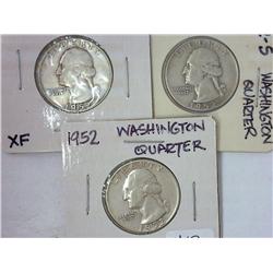 1952, 1952-D And 1952-S Washington Quarters