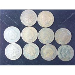 10 Assorted Indian Head Cents (1900's)