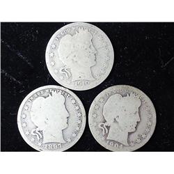 3 Assorted Barber Quarters