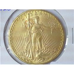 1908-D St. Gaudens $20 Gold