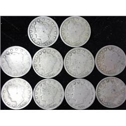 10 Assorted Liberty "V" Nickels