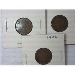 1906, 1907 And 1908 Indian Head Cents