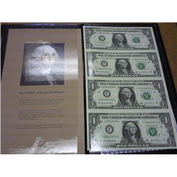 Folio With 4 Uncut 2003-A One Dollar FRN's
