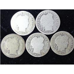 5 Assorted Barber Dimes