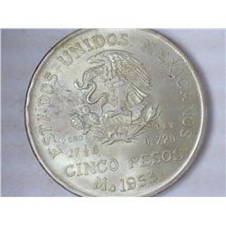 1953 Mexico Five Peso (UNC) Silver