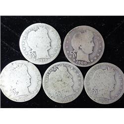 5 Assorted Barber Quarters