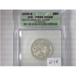 2000-S Silver South Carolina Quarter ICG PR69DCAM