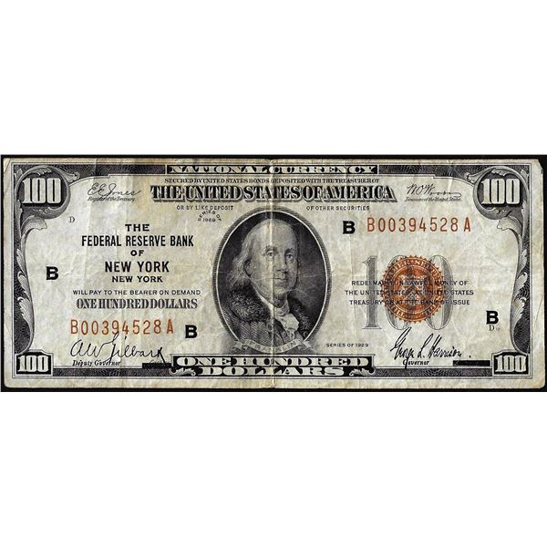 1929 $100 Federal Reserve Bank Note New York