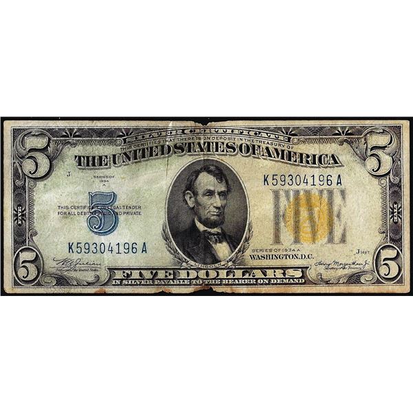 1934A $5 North Africa WWII Emergency Issue Silver Certificate Note