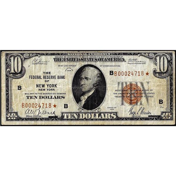 1929 $10 Federal Reserve Bank Star Note New York