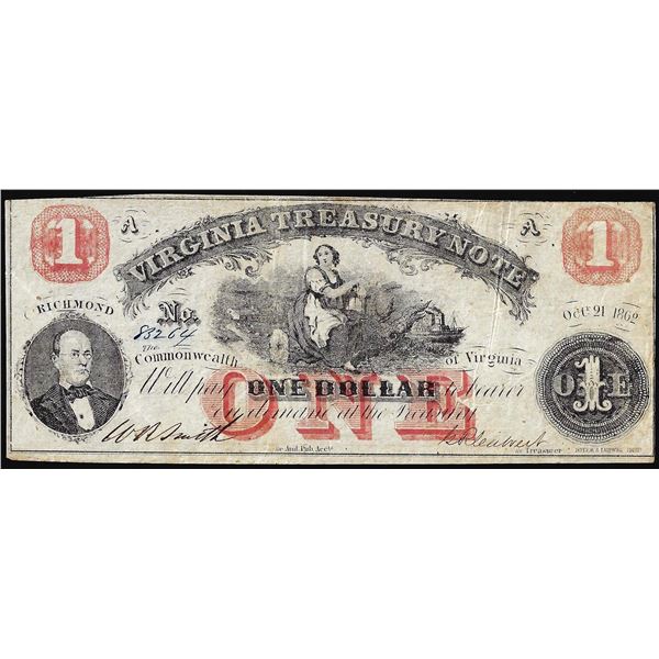 1862 $1 Virginia Treasury Obsolete Note
