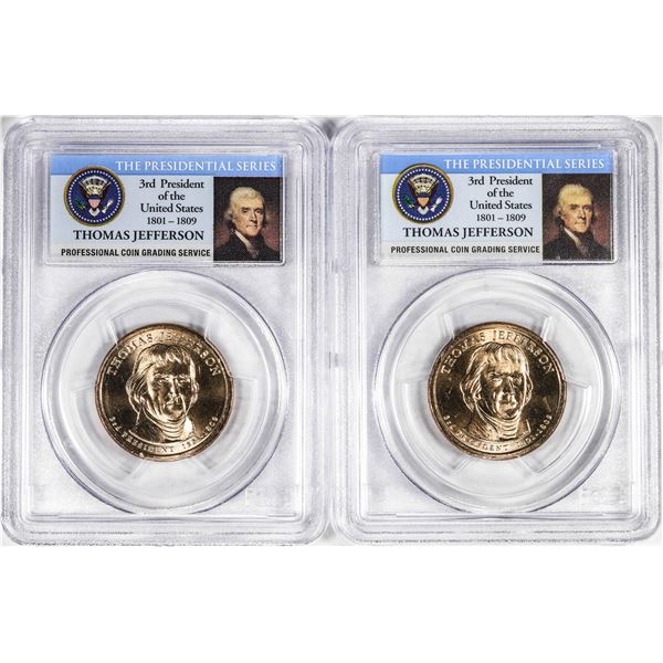Lot of (2) 2007-P Thomas Jefferson Presidential Dollar Coins PCGS Certified