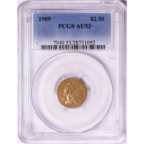 1909 $2 1/2 Indian Head Quarter Eagle Gold Coin PCGS AU53