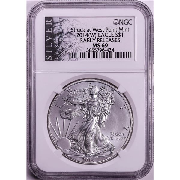 2014(W) $1 American Silver Eagle Coin NGC MS69 Early Releases West Point Mint