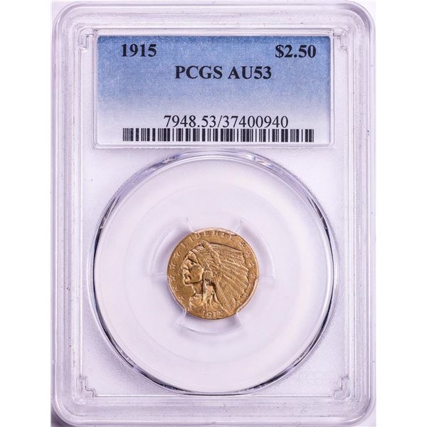 1915 $2 1/2 Indian Head Quarter Eagle Gold Coin PCGS AU53