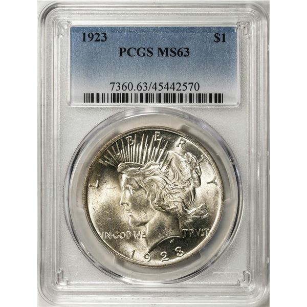 1923 $1 Peace Silver Dollar Coin PCGS MS63