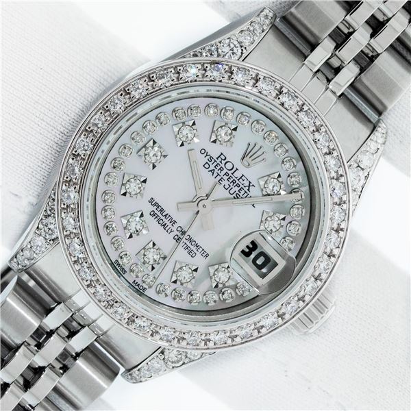 Rolex Ladies Stainless Steel Quickset Mother of Pearl Diamond Datejust Wristwatch