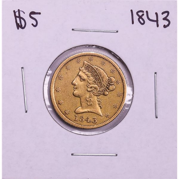 1843 $5 Liberty Head Half Eagle Gold Coin