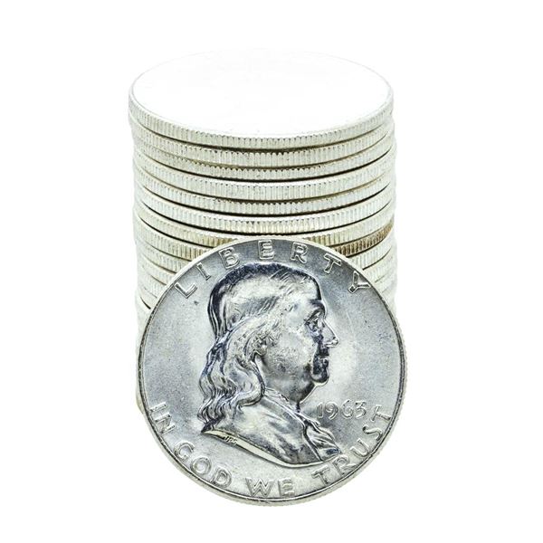 Roll of (20) Brilliant Uncirculated 1963 Franklin Half Dollar Coins