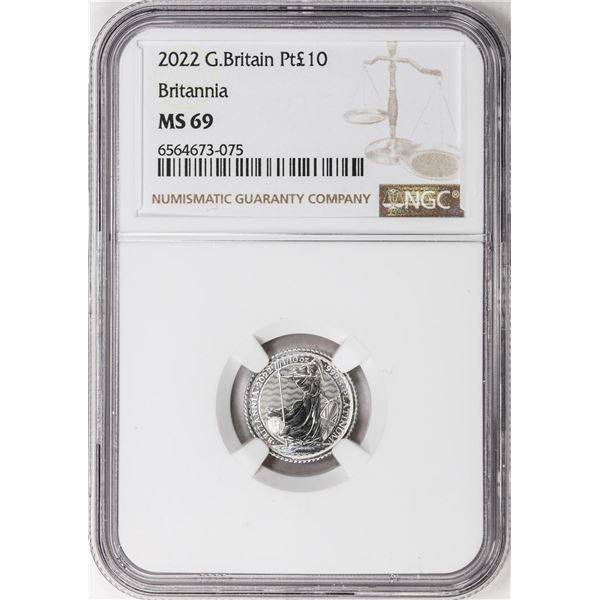 2022 Great Britain 10 Pounds Britannia 1/10oz Platinum Coin NGC MS69