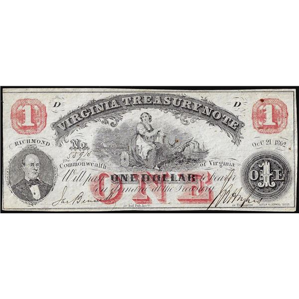 1862 $1 Virginia Treasury Obsolete Note