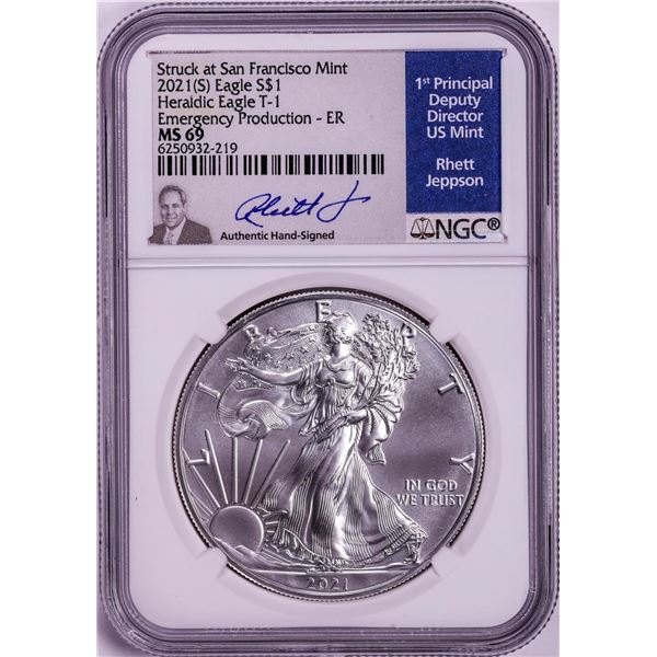 2021(S) Ty. 1 $1 American Silver Eagle Coin NGC MS69 Jeppson Signed Emergency Release