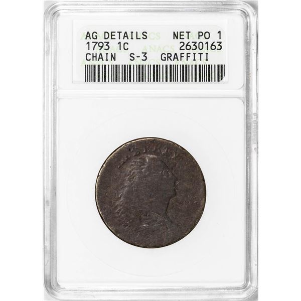 1793 S-3 Chain Flowing Hair Copper Large Cent ANACS AG Details