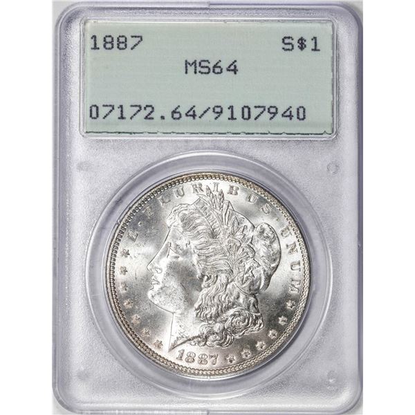 1887 $1 Morgan Silver Dollar Coin PCGS MS64 Green Rattler Holder