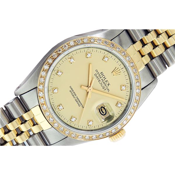 Rolex Men's Two Tone Champagne Diamond Datejust Watch with Box
