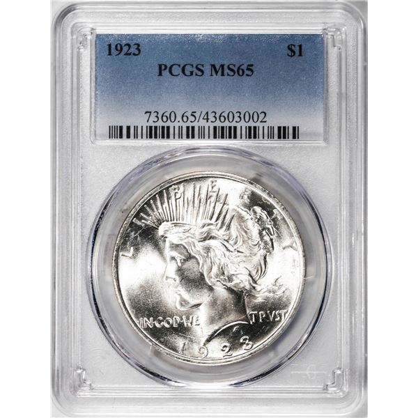 1923 $1 Peace Silver Dollar Coin PCGS MS65