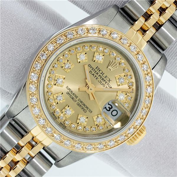 Rolex Ladies Two Tone Champagne Diamond Datejust Wristwatch