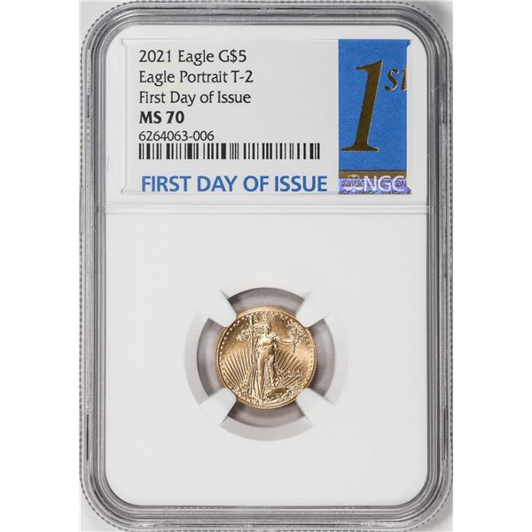 2021 Type 2 $5 American Gold Eagle Coin NGC MS70 First Day of Issue